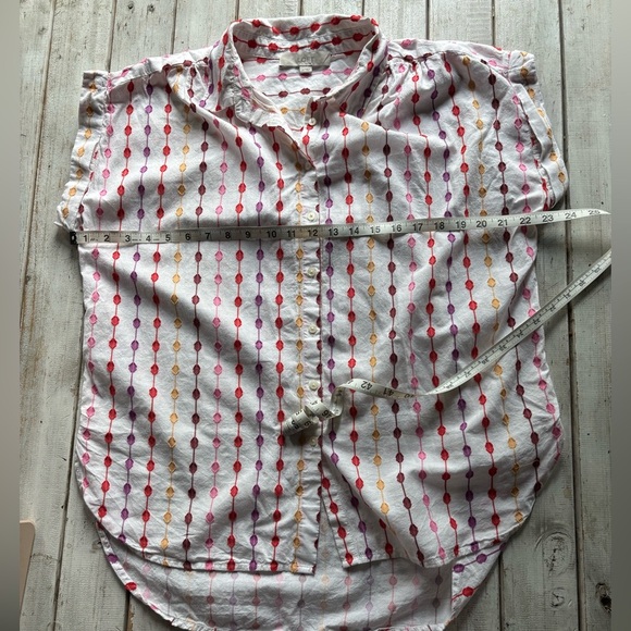 Loft | Embroidered Short Sleeve Colorful Button Down | M 🌸👕 - Picture 4 of 10